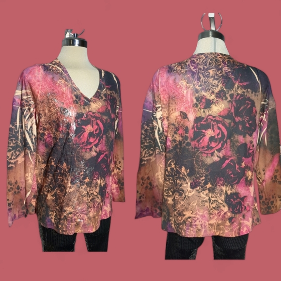 Multicolor Brown and Pink 3/4 Sleeves Size L - Picture 1 of 13